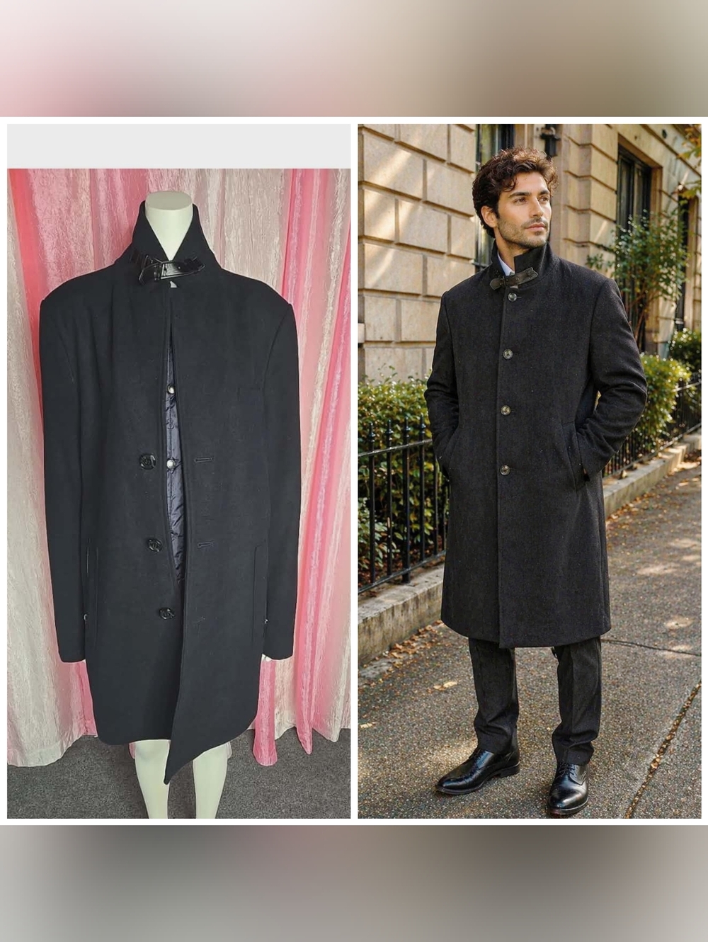 Sam Edelman Navy Single Breasted Wool Coat Removable Bib Size Men's Medium 44